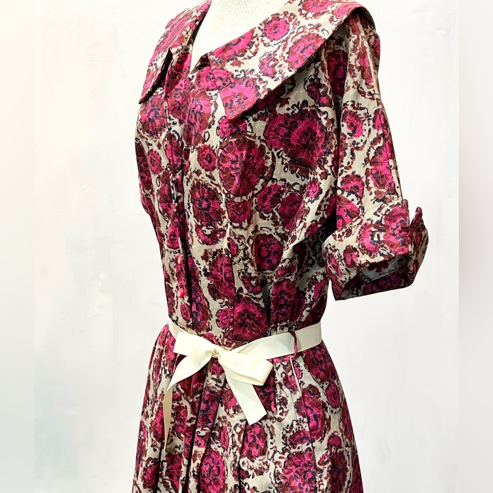 VINTAGE 50s MCM Ann Taylor cotton floral day‎ dress flare skirt rounded collar - Picture 5 of 16